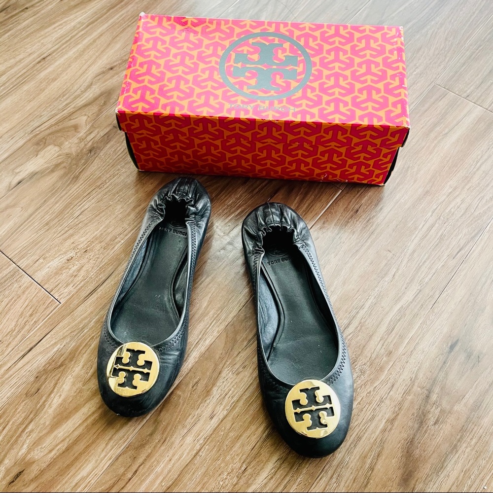 Tory Burch black gold classic reva ballet flat 8
